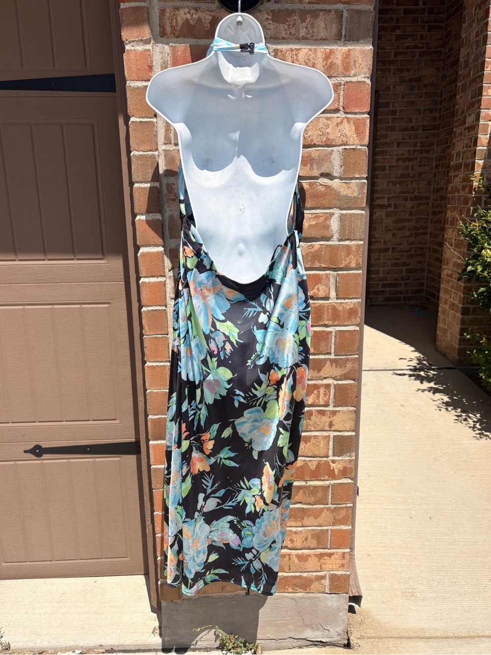 Lulus Nuliana Black Multi Floral Satin Backless Midi Dress size XL - Picture 11 of 13